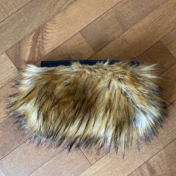 Kate Spade Black/Brown Faux Fox fur and Leather Belles Clutch - Picture 5 of 12